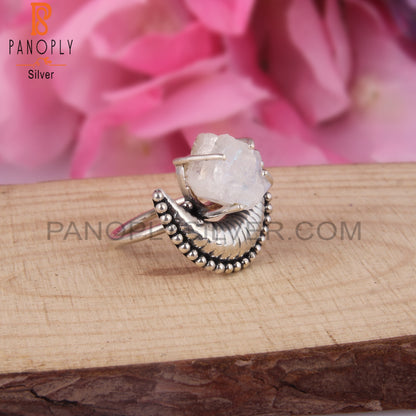 Rough Rainbow Moonstone 925 Sterling Silver Statement Ring