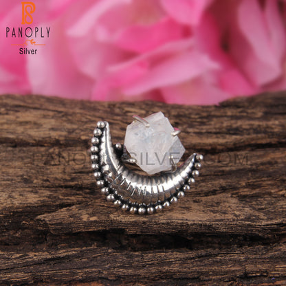 Rough Rainbow Moonstone 925 Sterling Silver Statement Ring