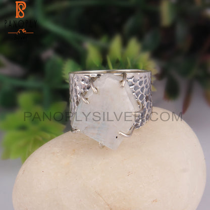 Rough Rainbow Moonstone 925 Sterling Silver Wedding Ring