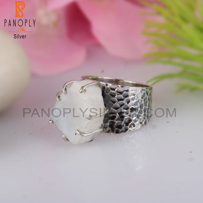 Rough Rainbow Moonstone 925 Sterling Silver Wedding Ring