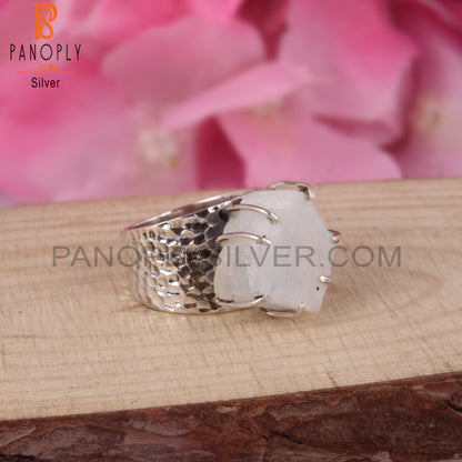 Rough Rainbow Moonstone 925 Sterling Silver Wedding Ring