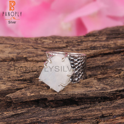 Rough Rainbow Moonstone 925 Sterling Silver Wedding Ring