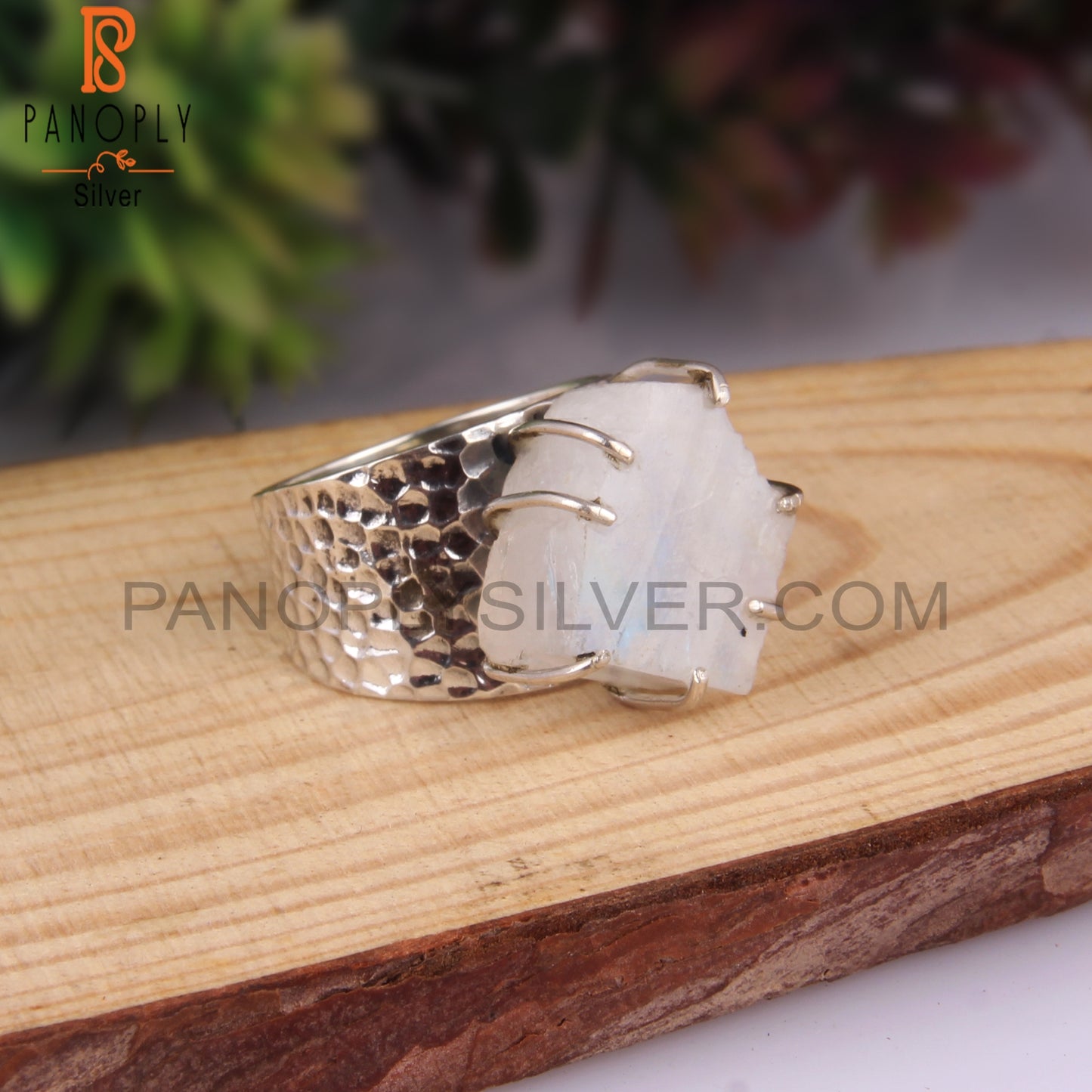 Rough Rainbow Moonstone 925 Sterling Silver Wedding Ring