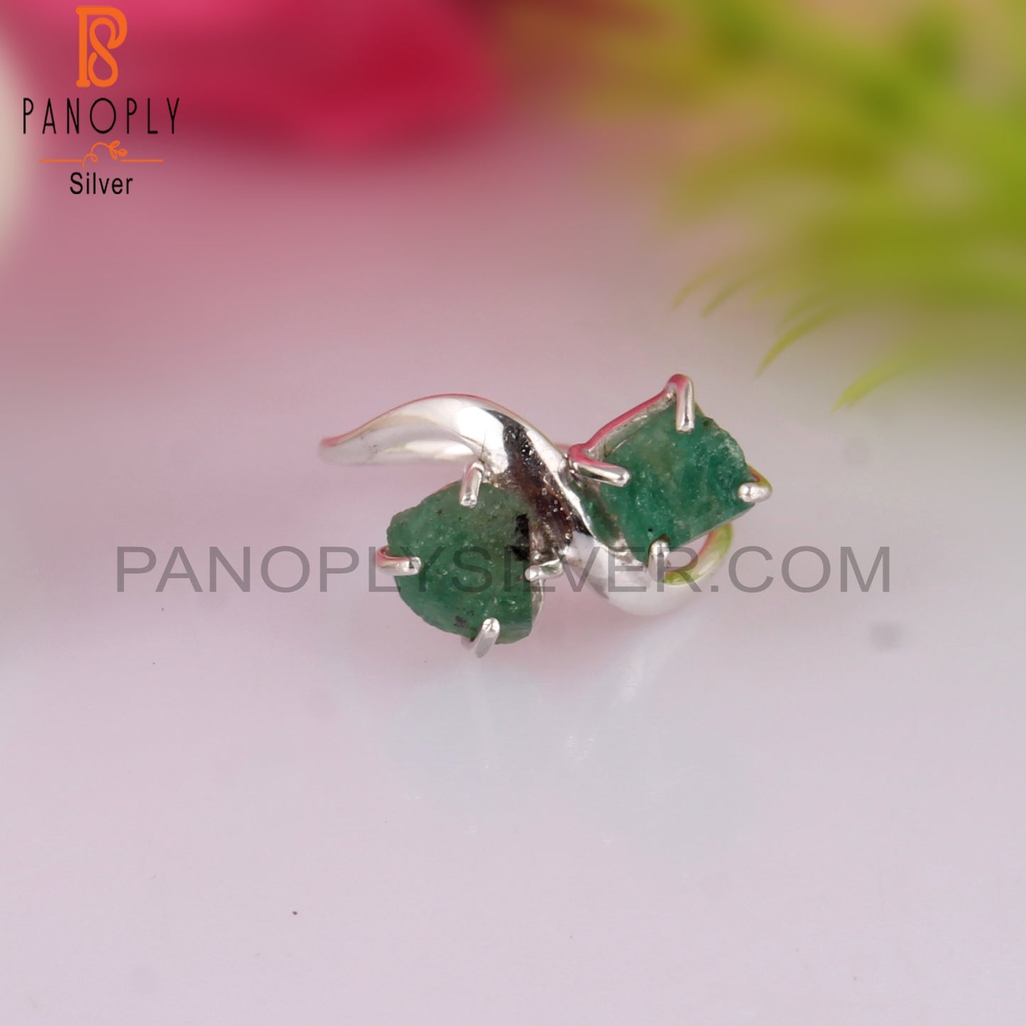 Green Gemstone Emerald Rough 925 Sterling Silver Ring