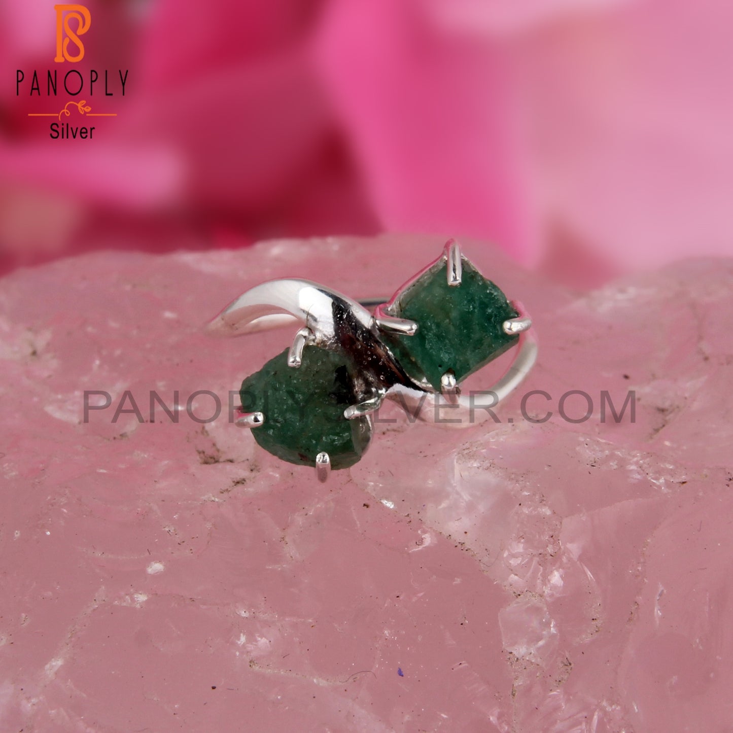 Green Gemstone Emerald Rough 925 Sterling Silver Ring