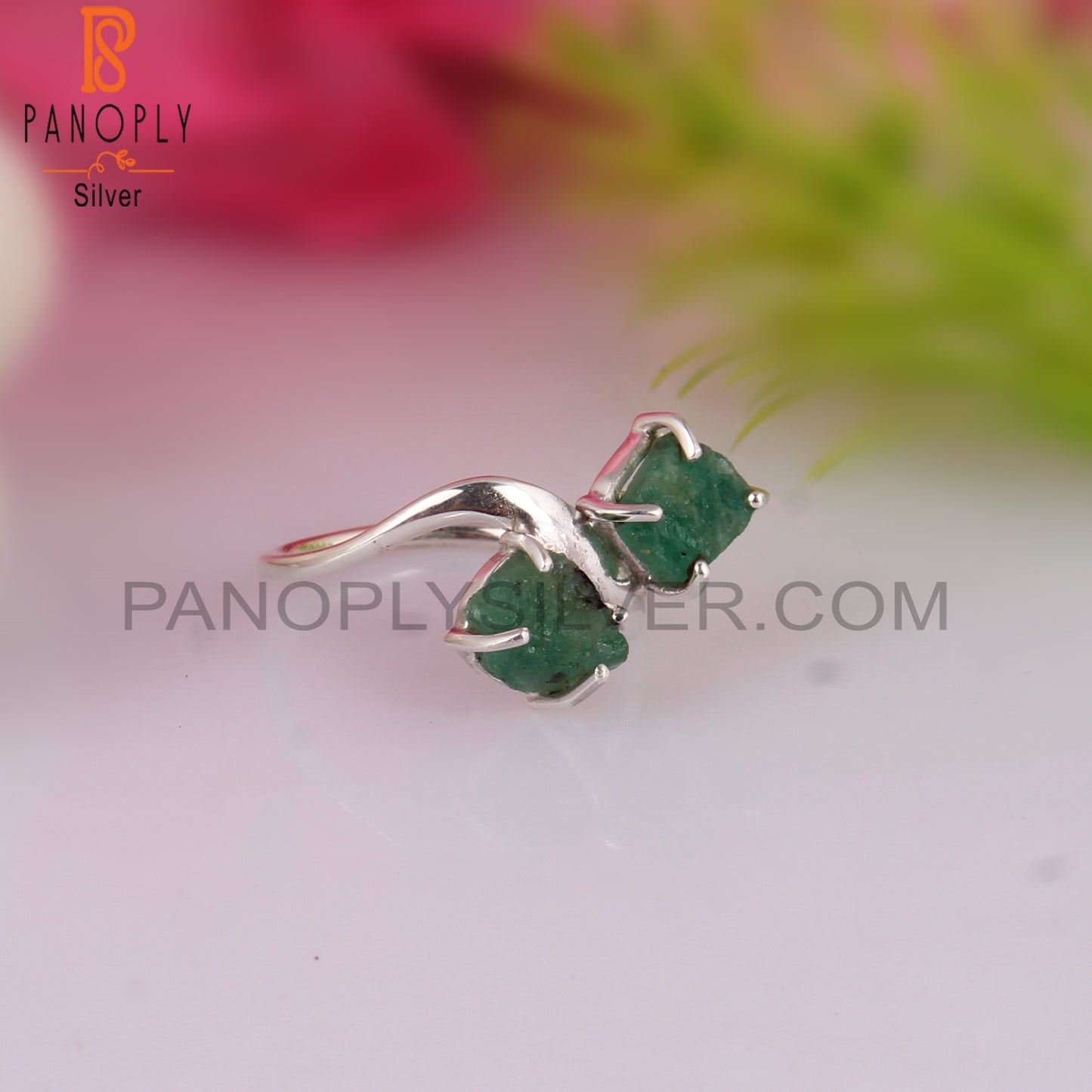 Green Gemstone Emerald Rough 925 Sterling Silver Ring