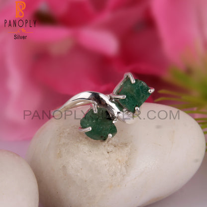 Green Gemstone Emerald Rough 925 Sterling Silver Ring