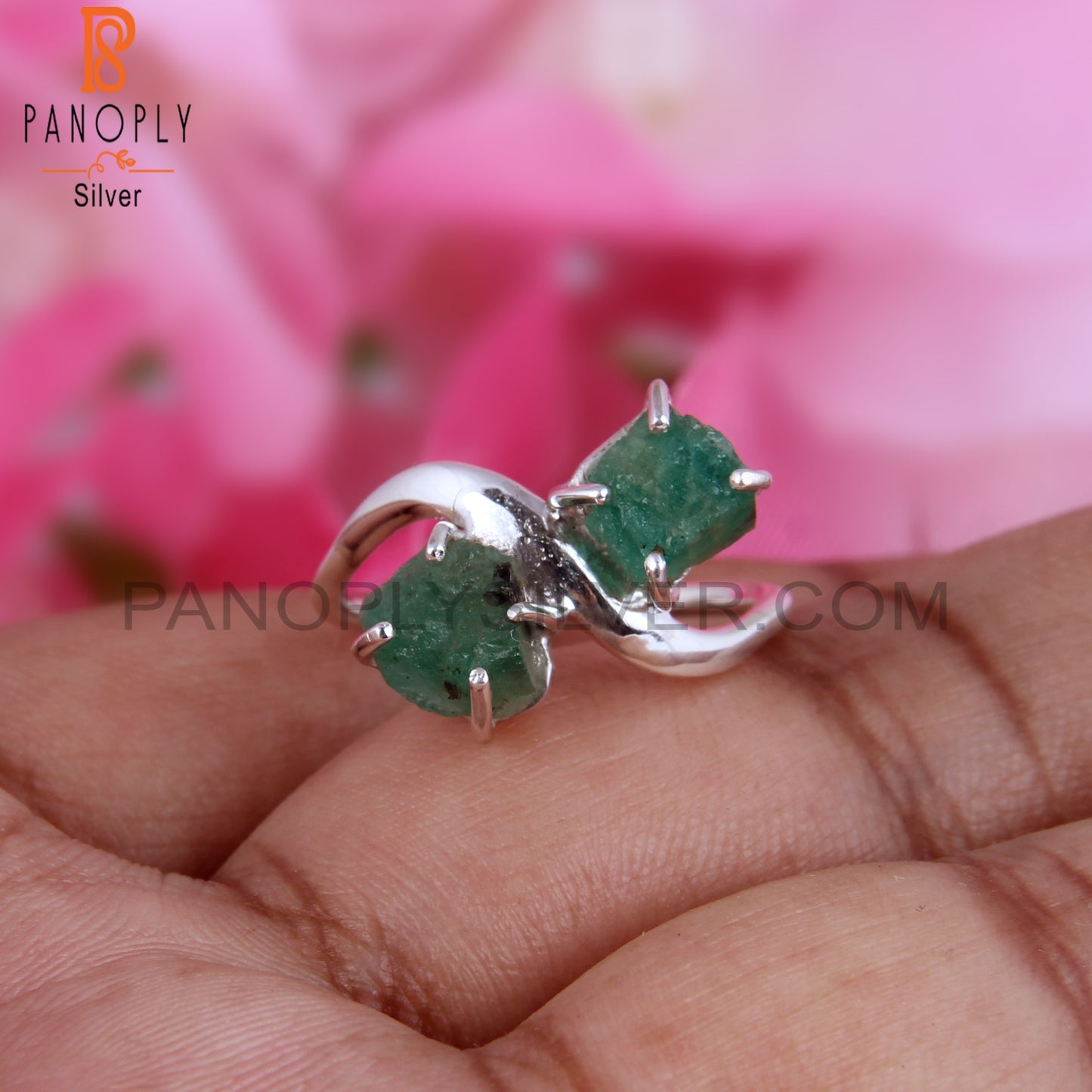 Green Gemstone Emerald Rough 925 Sterling Silver Ring