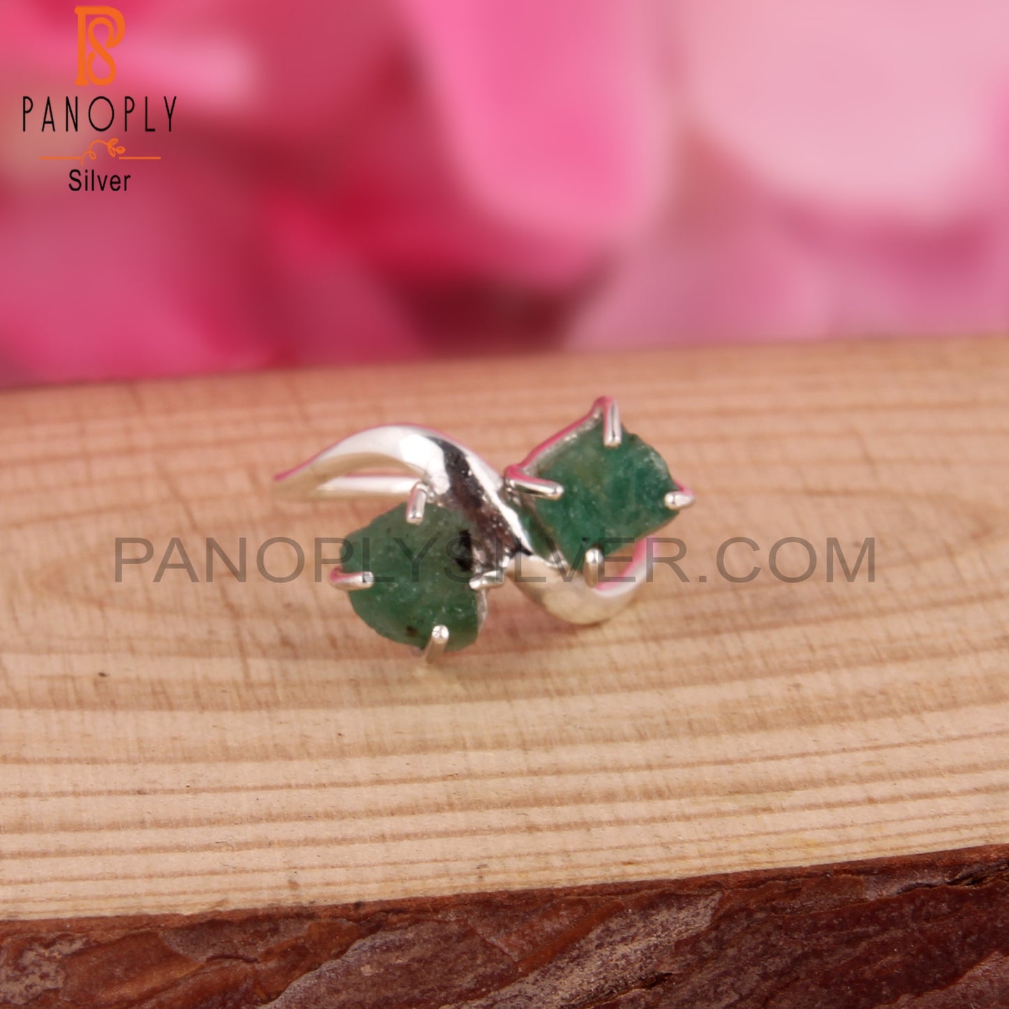 Green Gemstone Emerald Rough 925 Sterling Silver Ring