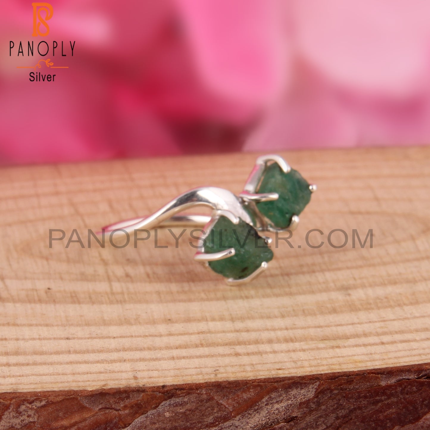 Green Gemstone Emerald Rough 925 Sterling Silver Ring