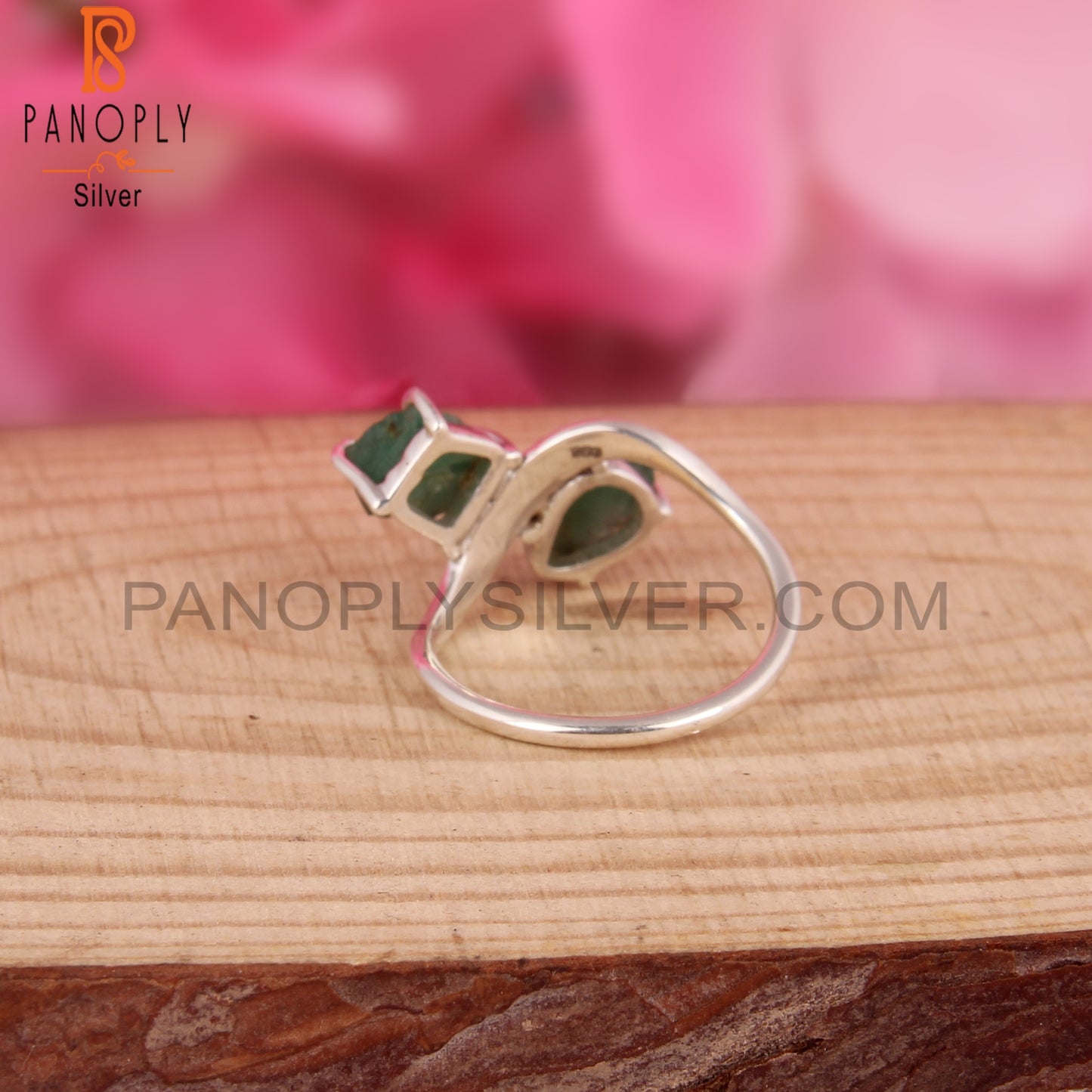Green Gemstone Emerald Rough 925 Sterling Silver Ring