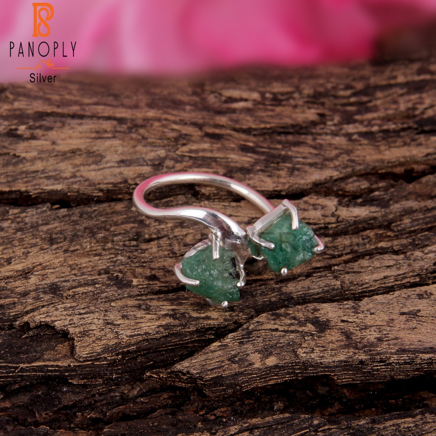 Green Gemstone Emerald Rough 925 Sterling Silver Ring