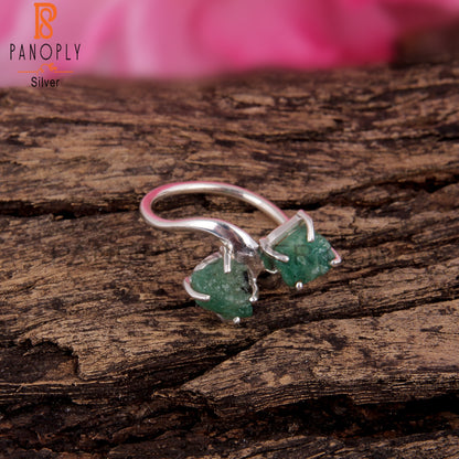 Green Gemstone Emerald Rough 925 Sterling Silver Ring