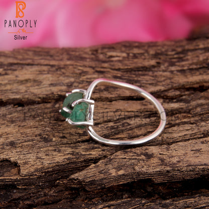 Green Gemstone Emerald Rough 925 Sterling Silver Ring