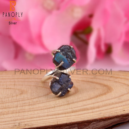 Rough Designer Labradorite 925 Sterling Silver Ring