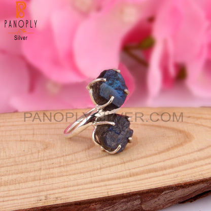 Rough Designer Labradorite 925 Sterling Silver Ring