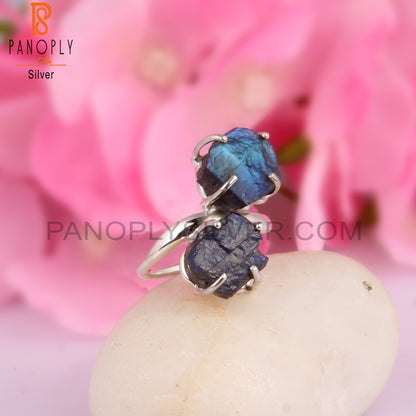 Rough Designer Labradorite 925 Sterling Silver Ring