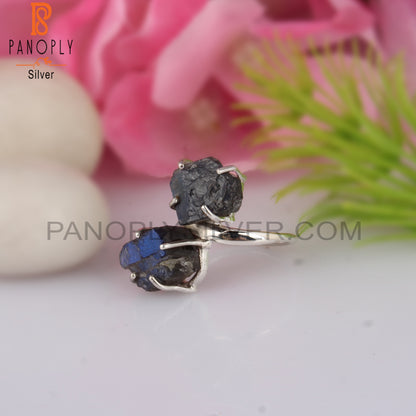 Rough Designer Labradorite 925 Sterling Silver Ring