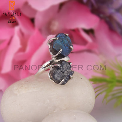 Rough Designer Labradorite 925 Sterling Silver Ring