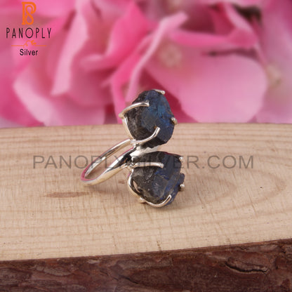 Rough Designer Labradorite 925 Sterling Silver Ring