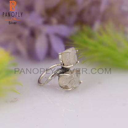 Rough Rainbow Moonstone 925 Sterling Silver Casual Ring