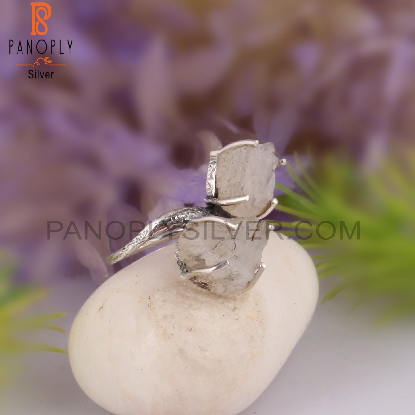 Rough Rainbow Moonstone 925 Sterling Silver Casual Ring
