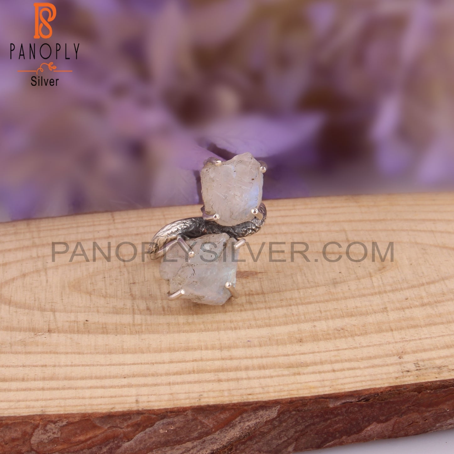 Rough Rainbow Moonstone 925 Sterling Silver Casual Ring