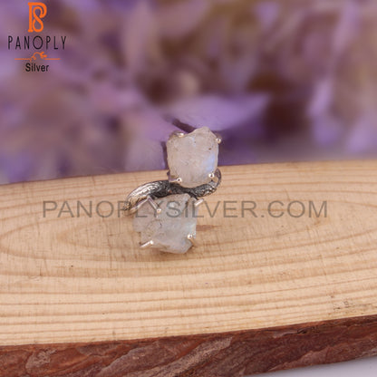 Rough Rainbow Moonstone 925 Sterling Silver Casual Ring