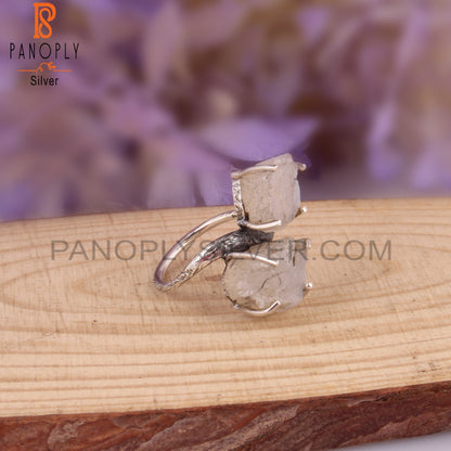 Rough Rainbow Moonstone 925 Sterling Silver Casual Ring