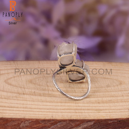 Rough Rainbow Moonstone 925 Sterling Silver Casual Ring