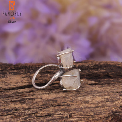 Rough Rainbow Moonstone 925 Sterling Silver Casual Ring