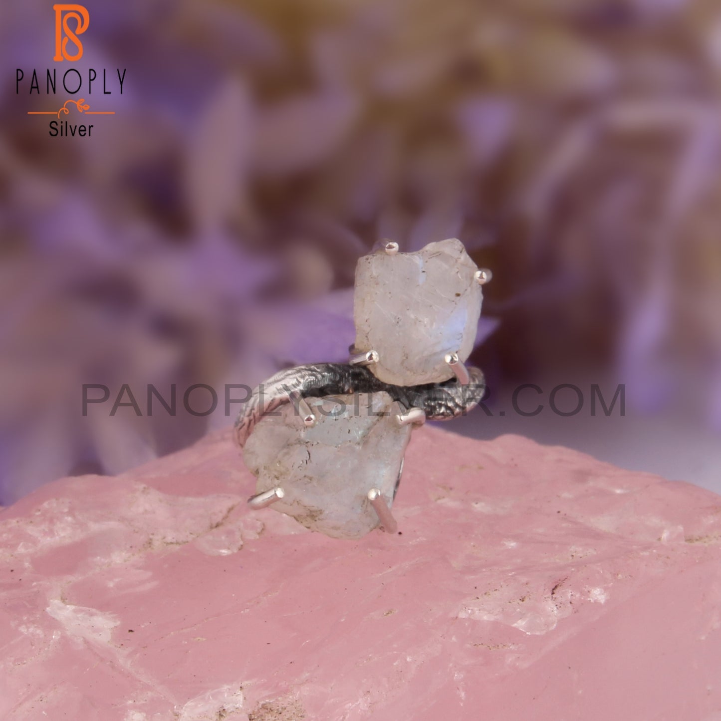 Rough Rainbow Moonstone 925 Sterling Silver Casual Ring