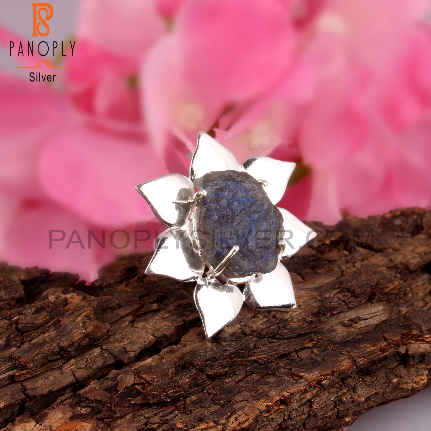 Labradorite Rough 925 Sterling Silver Flower Ring
