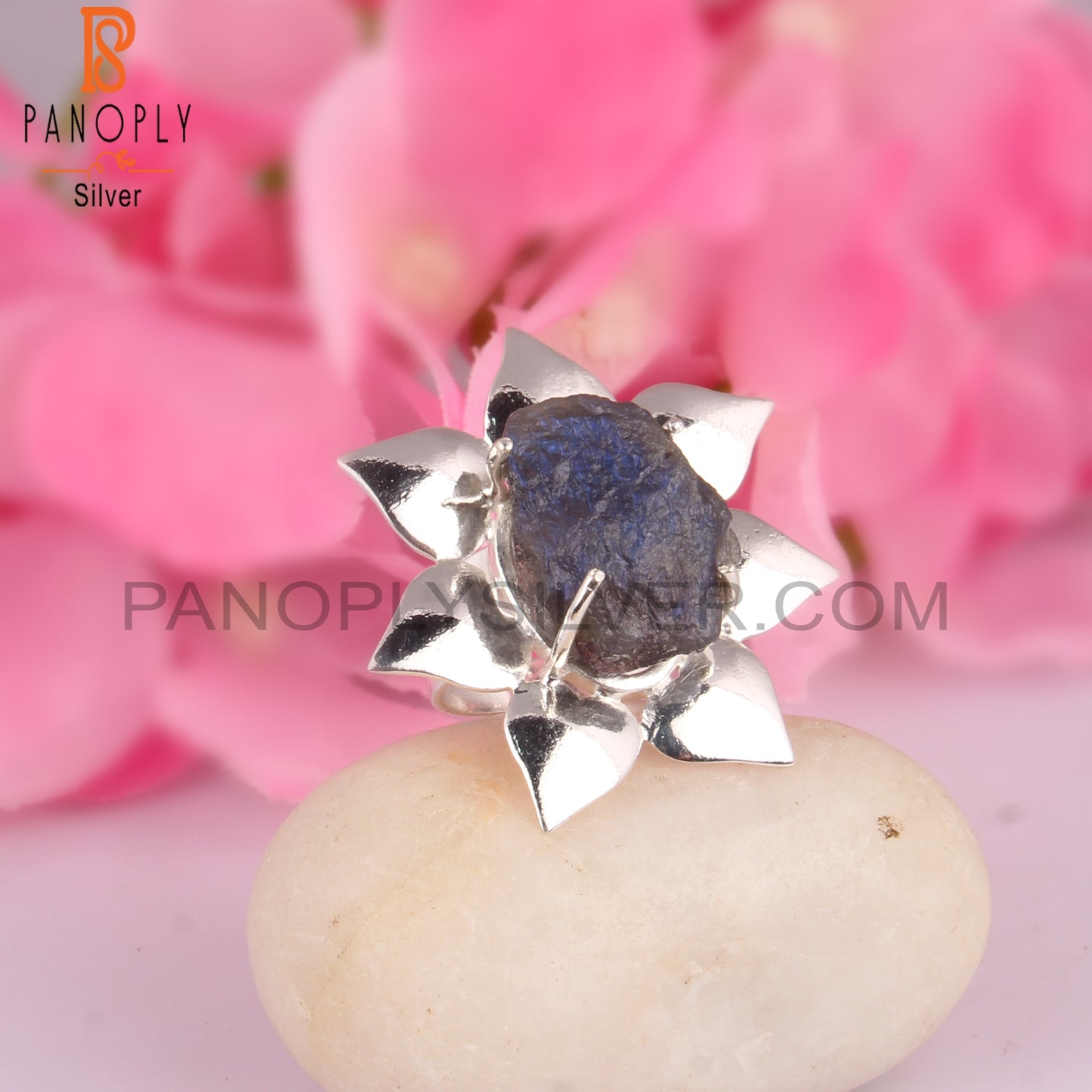 Labradorite Rough 925 Sterling Silver Flower Ring