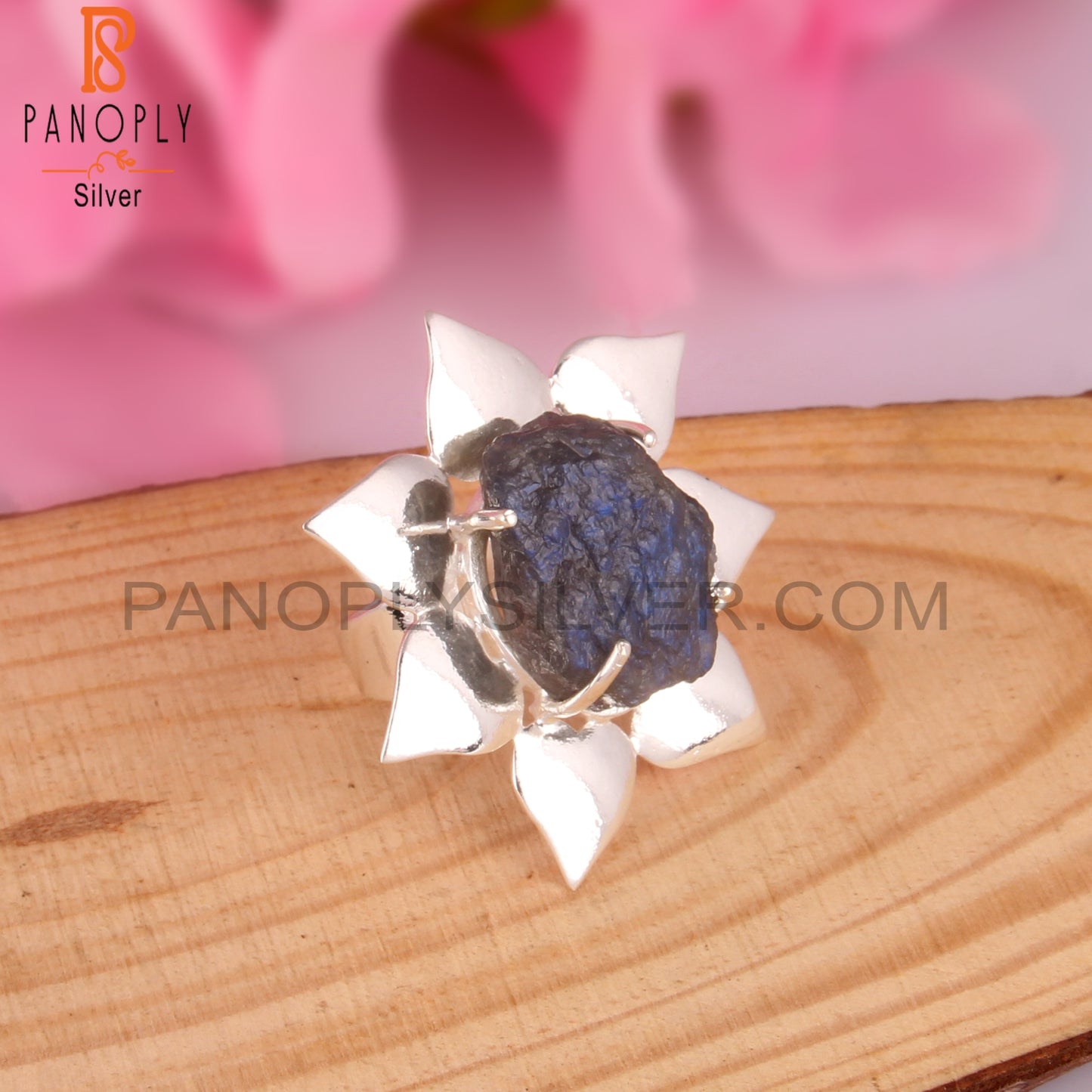 Labradorite Rough 925 Sterling Silver Flower Ring