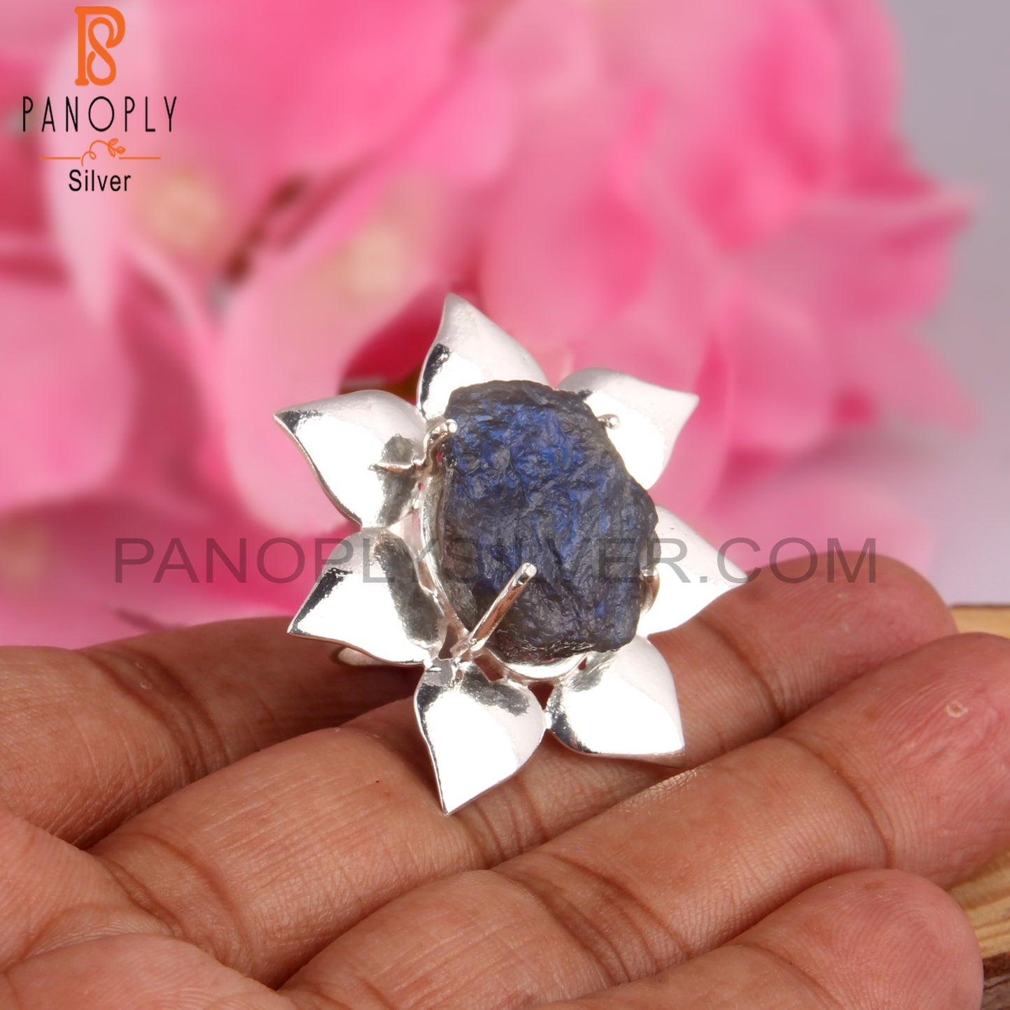 Labradorite Rough 925 Sterling Silver Flower Ring