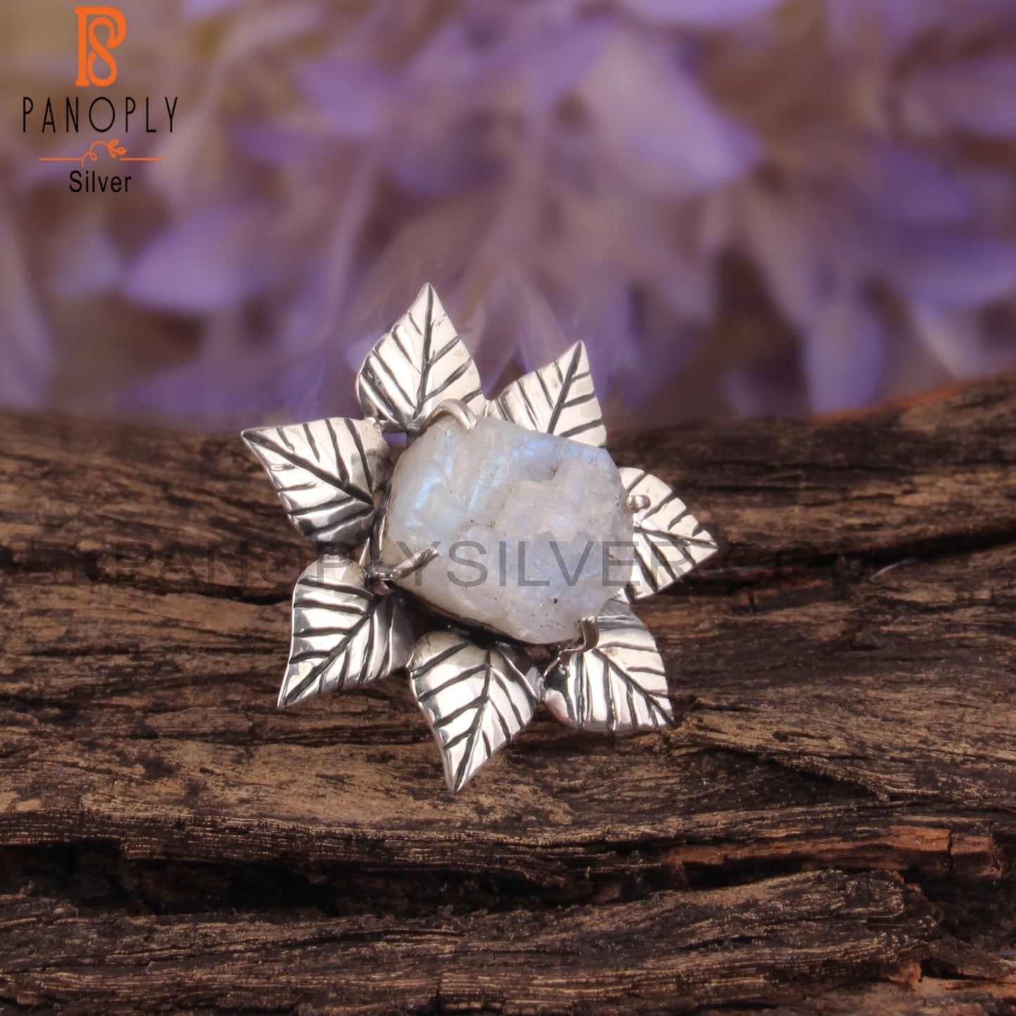 Rainbow Moonstone Rough 925 Sterling Silver Flower Ring