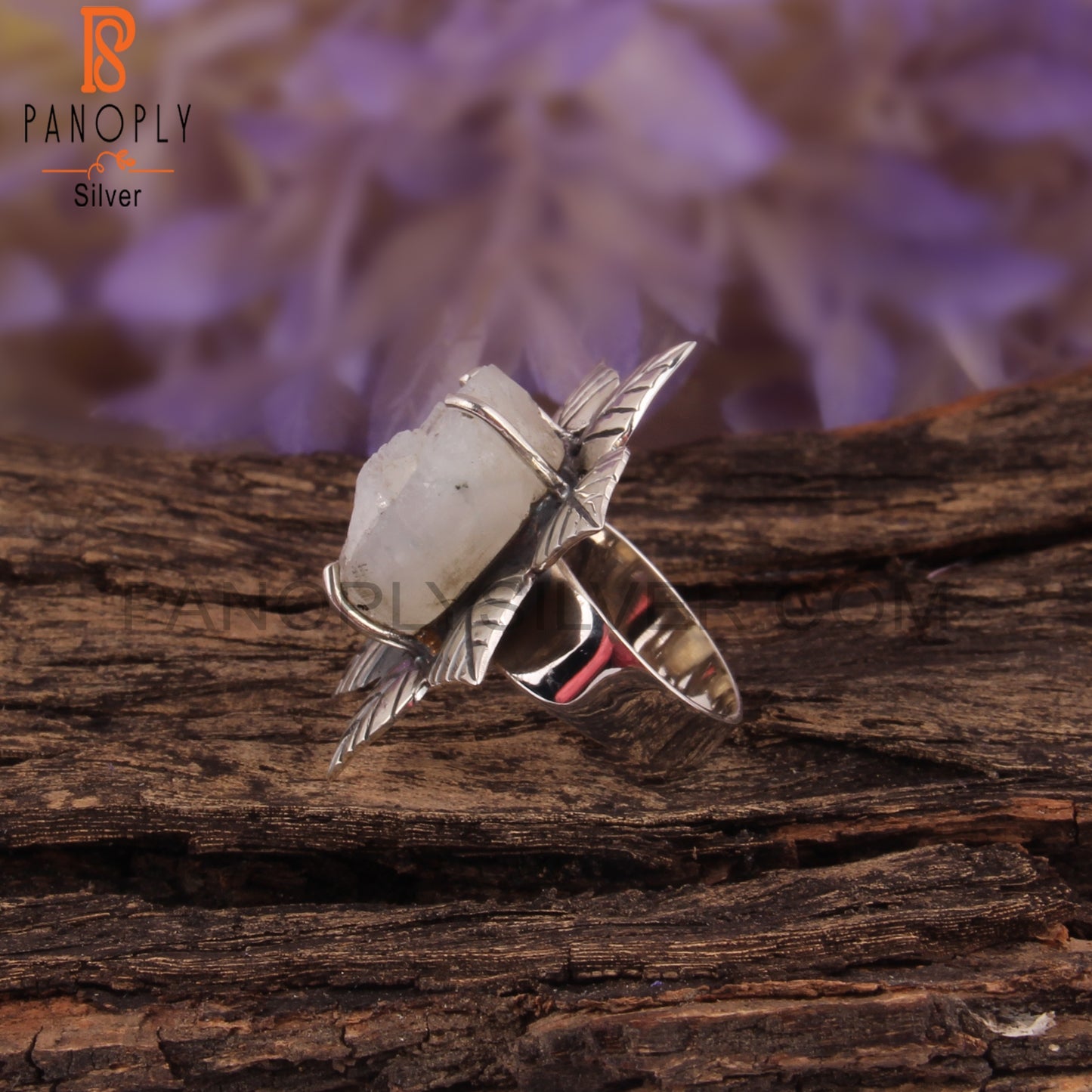 Rainbow Moonstone Rough 925 Sterling Silver Flower Ring