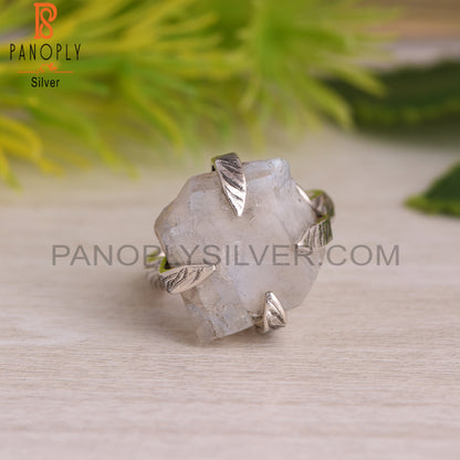 Rainbow Moonstone Rough 925 Sterling Silver Ring