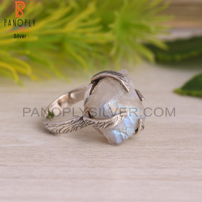 Rainbow Moonstone Rough 925 Sterling Silver Ring