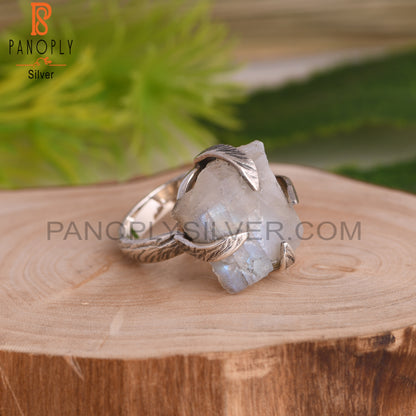 Rainbow Moonstone Rough 925 Sterling Silver Ring