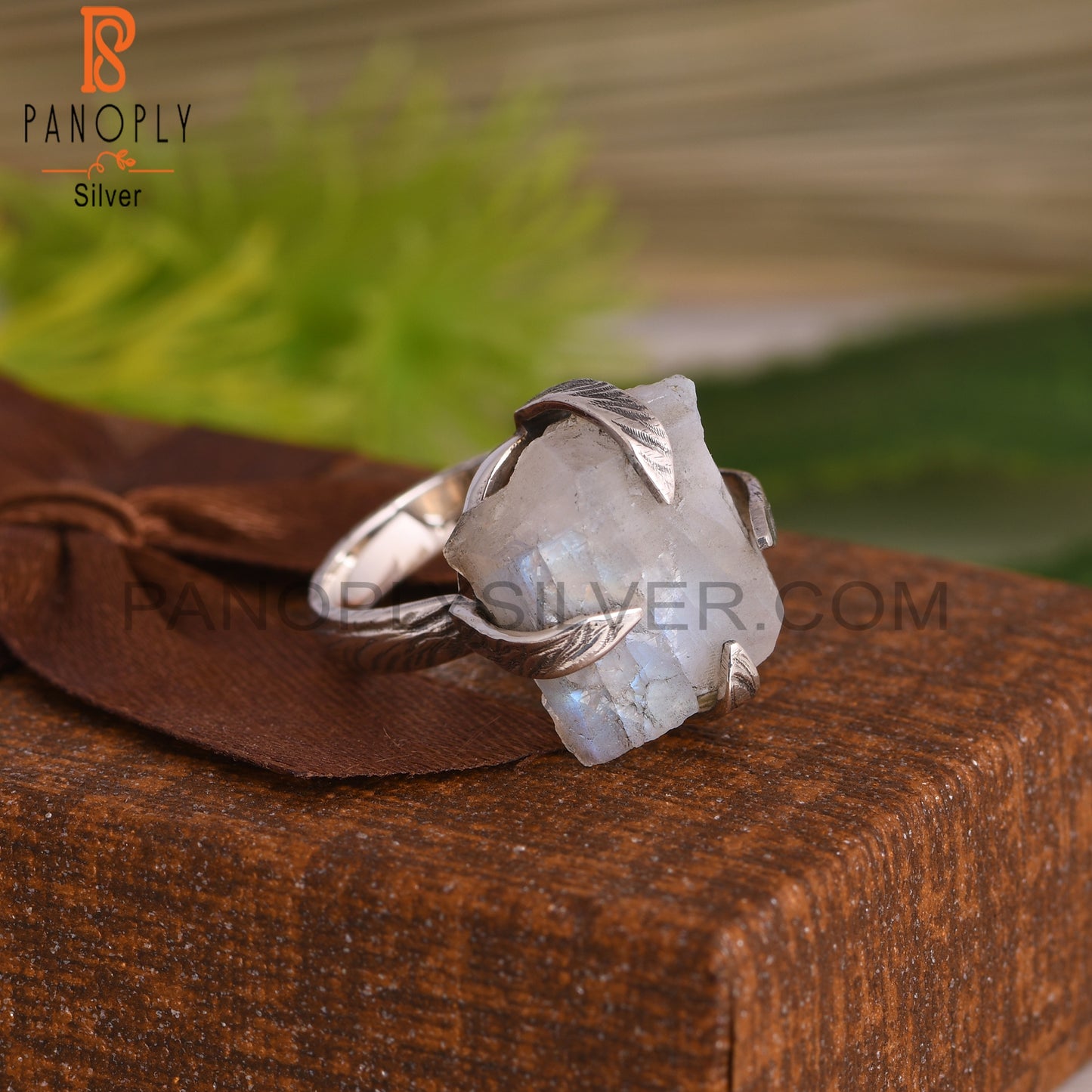 Rainbow Moonstone Rough 925 Sterling Silver Ring