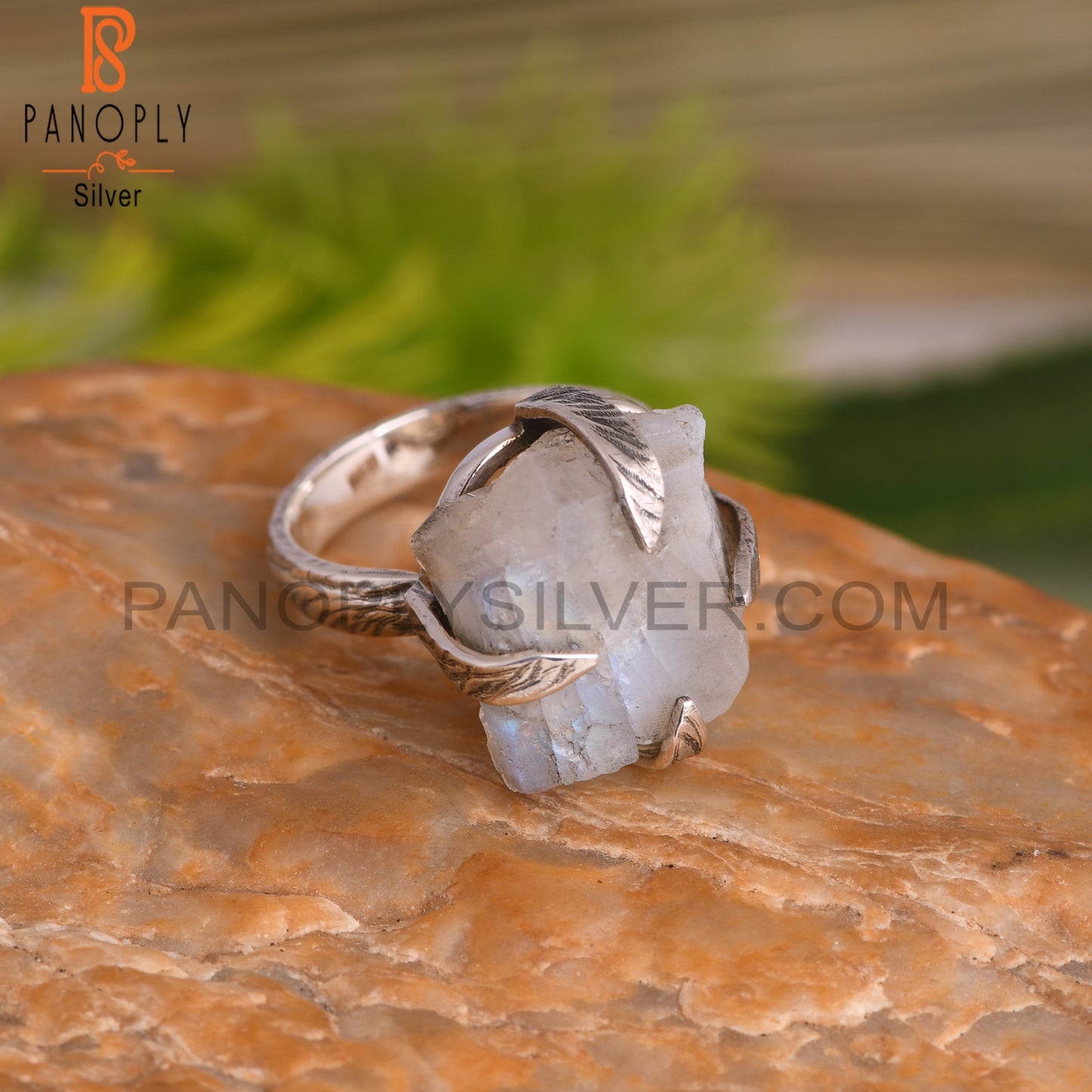Rainbow Moonstone Rough 925 Sterling Silver Ring