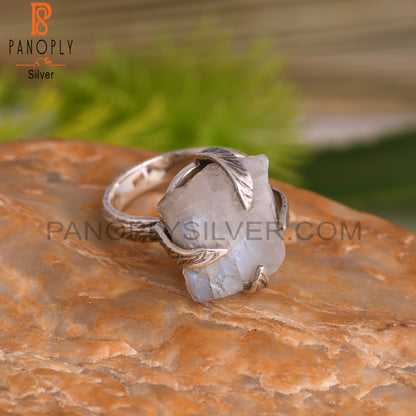 Rainbow Moonstone Rough 925 Sterling Silver Ring