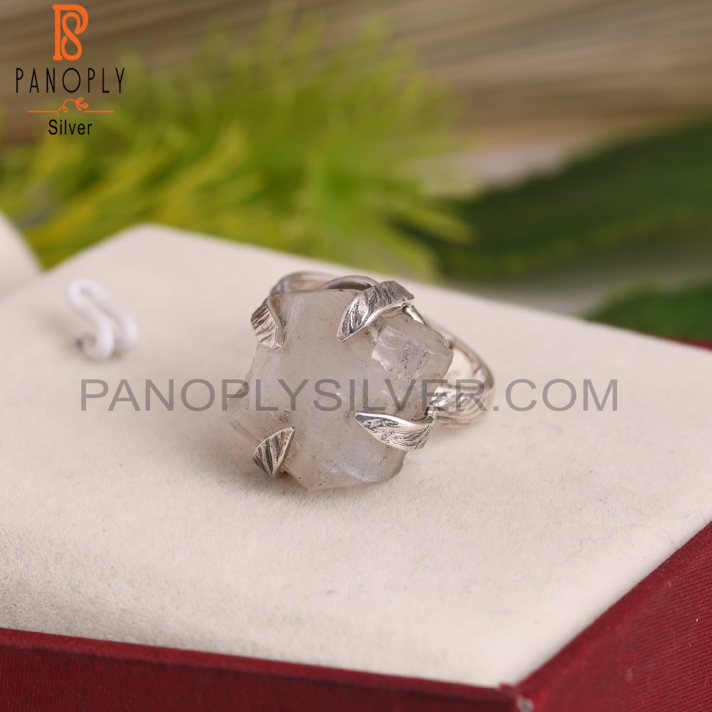Rainbow Moonstone Rough 925 Sterling Silver Ring