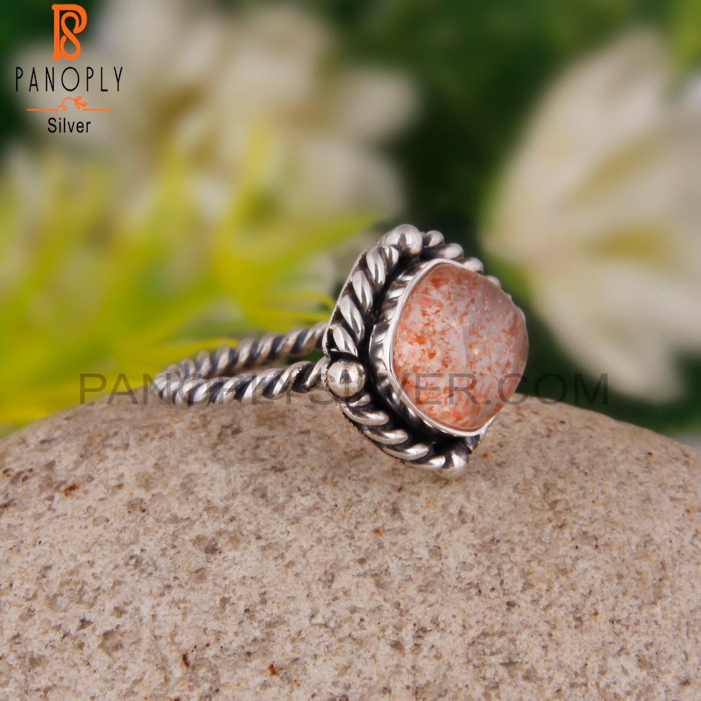 Doublet Sunstone Crystal Shape 925 Sterling Silver Ring