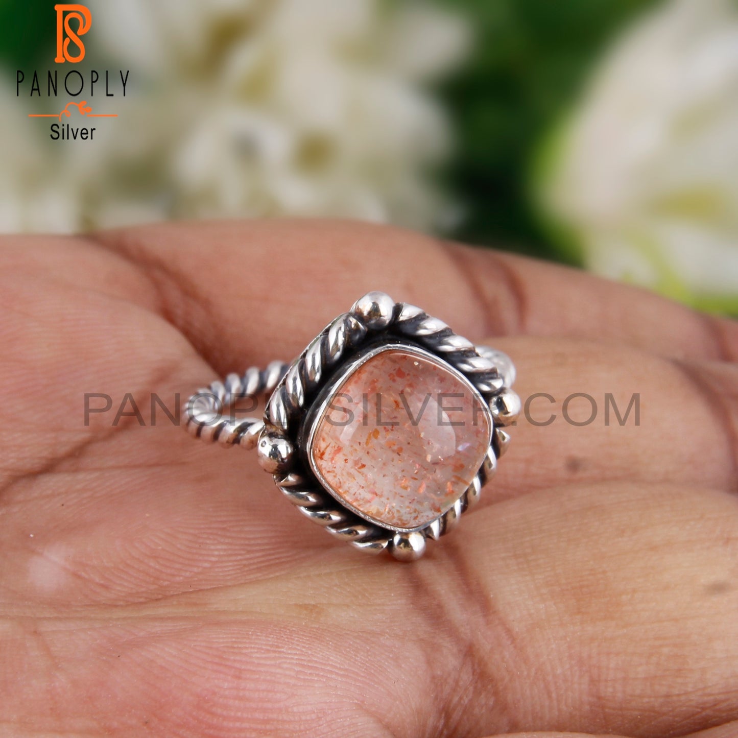 Doublet Sunstone Crystal Shape 925 Sterling Silver Ring