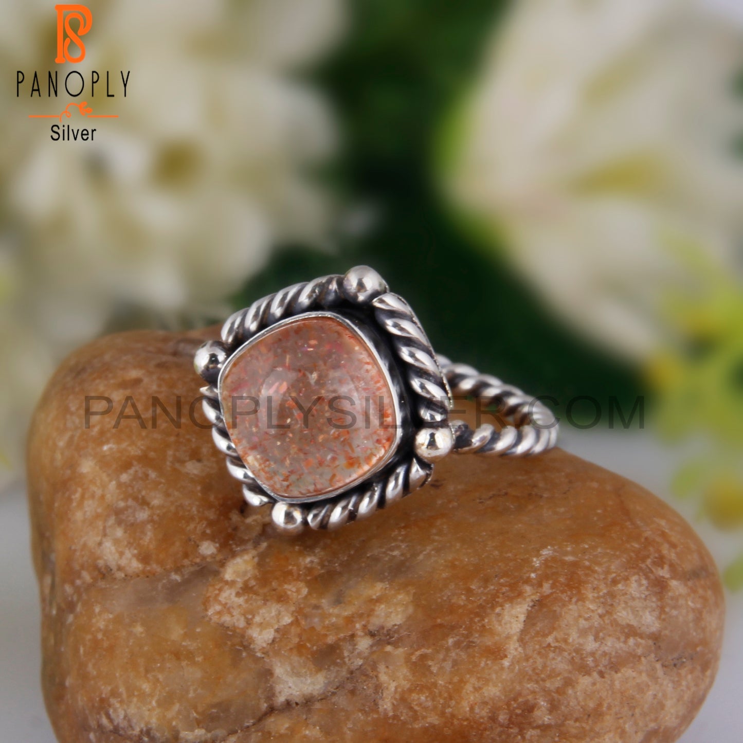 Doublet Sunstone Crystal Shape 925 Sterling Silver Ring