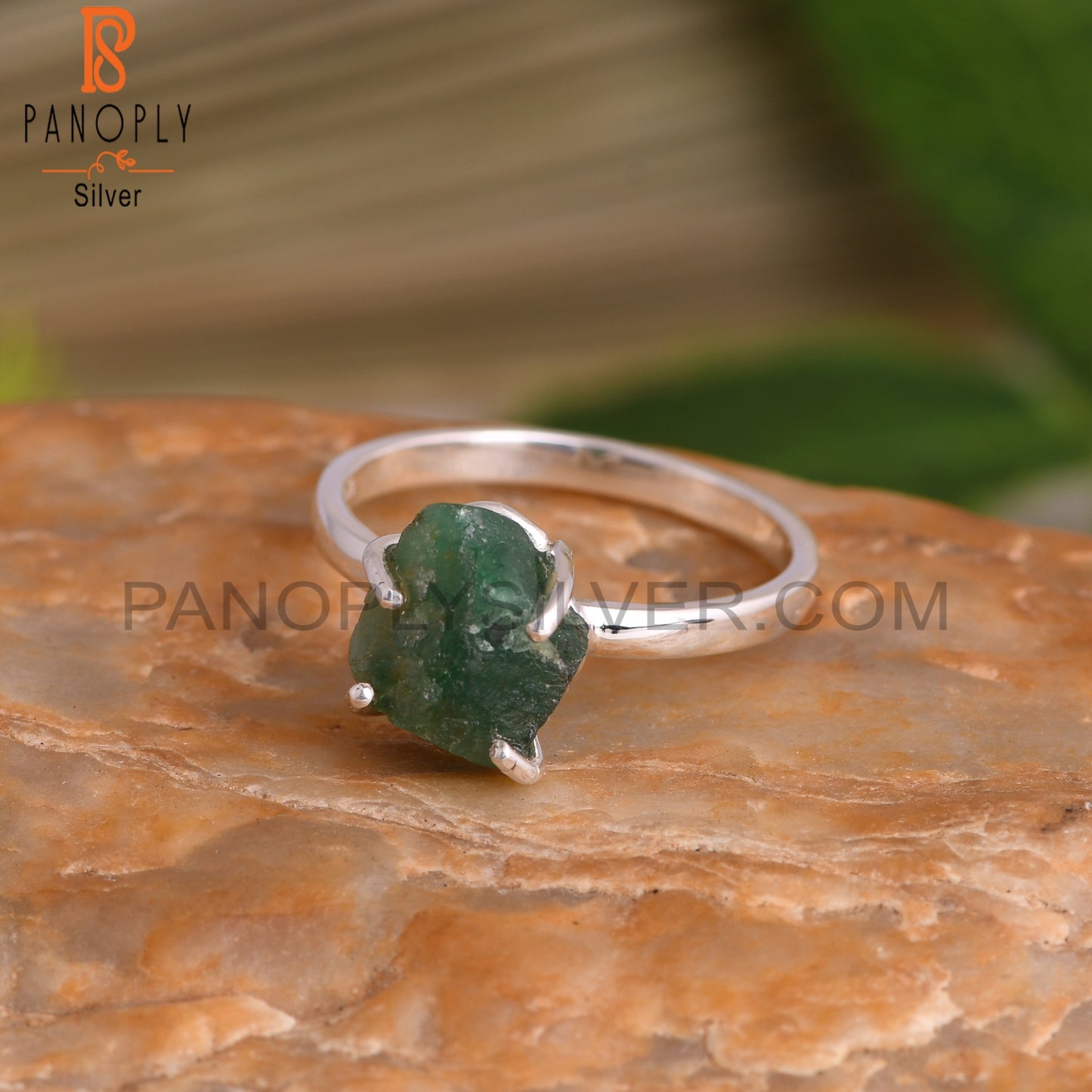 Emerald Rough 925 Sterling Silver Green Stone Ring
