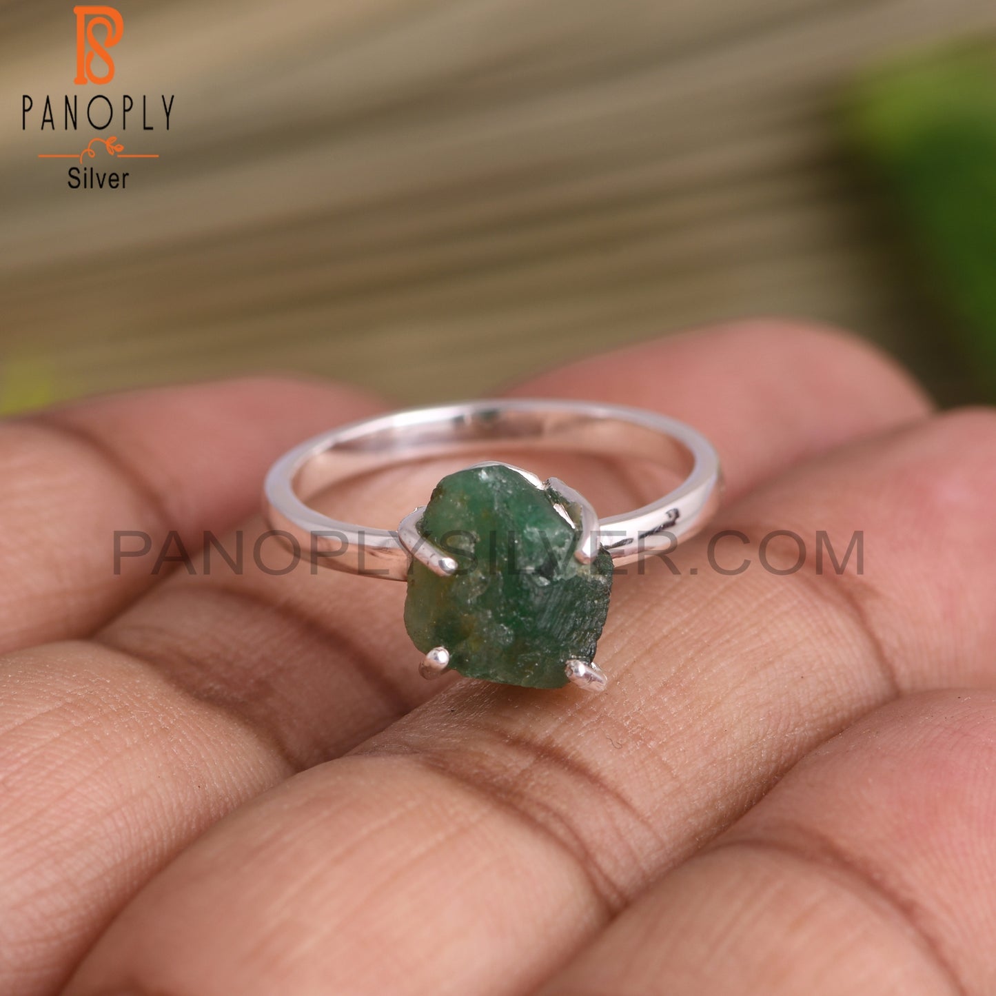 Emerald Rough 925 Sterling Silver Green Stone Ring